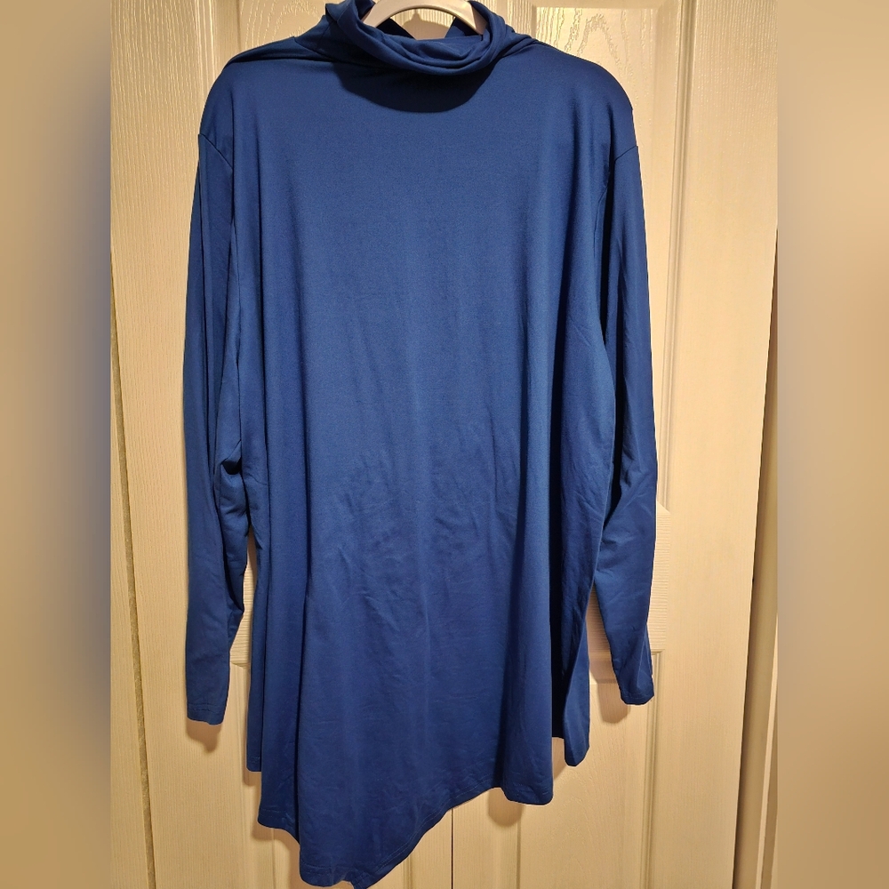 Blue Long Sleeve Turtleneck Asymmetrical Tunic Top